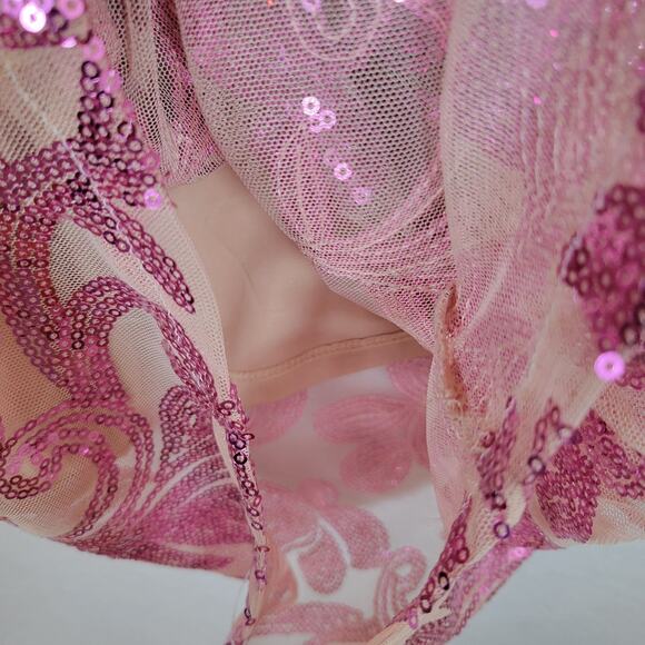 Bebe Women Sequin Open Back Sparkle Mesh Short Dress Size Medium Pink Y2k Barbie - Picture 5 of 14